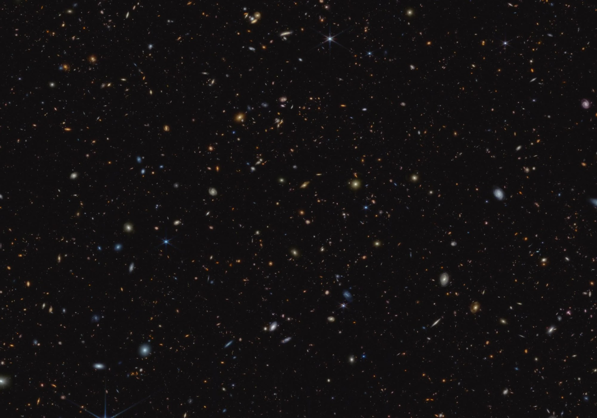 Esta imagen en infrarrojo del telescopio espacial James Webb (JWST) de la NASA fue tomada para el Sondeo Avanzado Extragaláctico Profundo con el JWST (JADES).