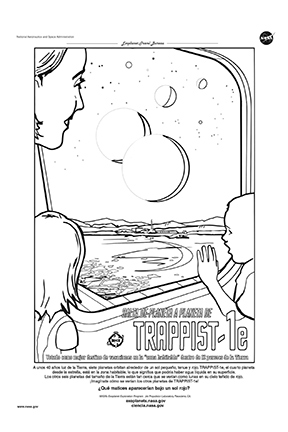 Spanish language coloring page for TRAPPIST-1e.