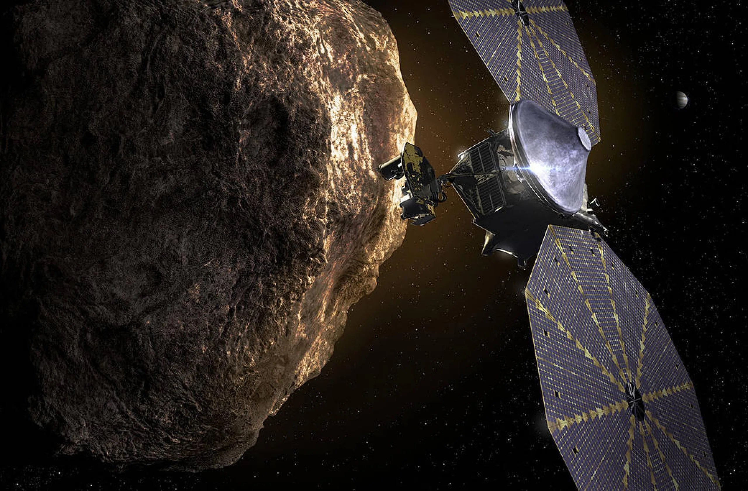 Ilustración de la misión Lucy de la NASA a los asteroides troyanos