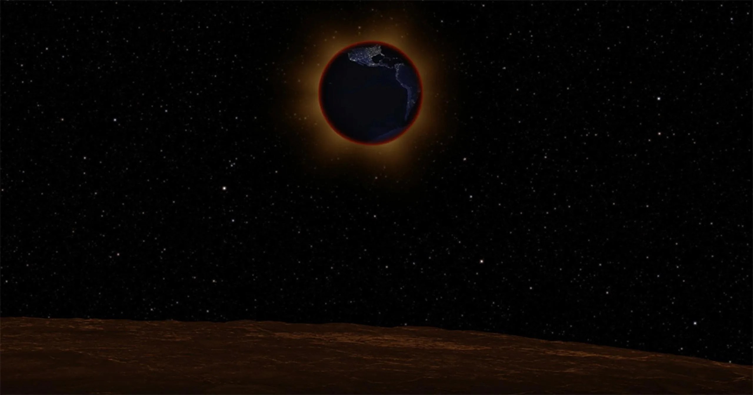 Representación artística de la Tierra durante un eclipse lunar desde la superficie de la Luna. Créditos: Centro de Vuelo Espacial Goddard de la / Estudio de Visualización Científica