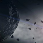 Ilustración del asteroide Bennu en el espacio.