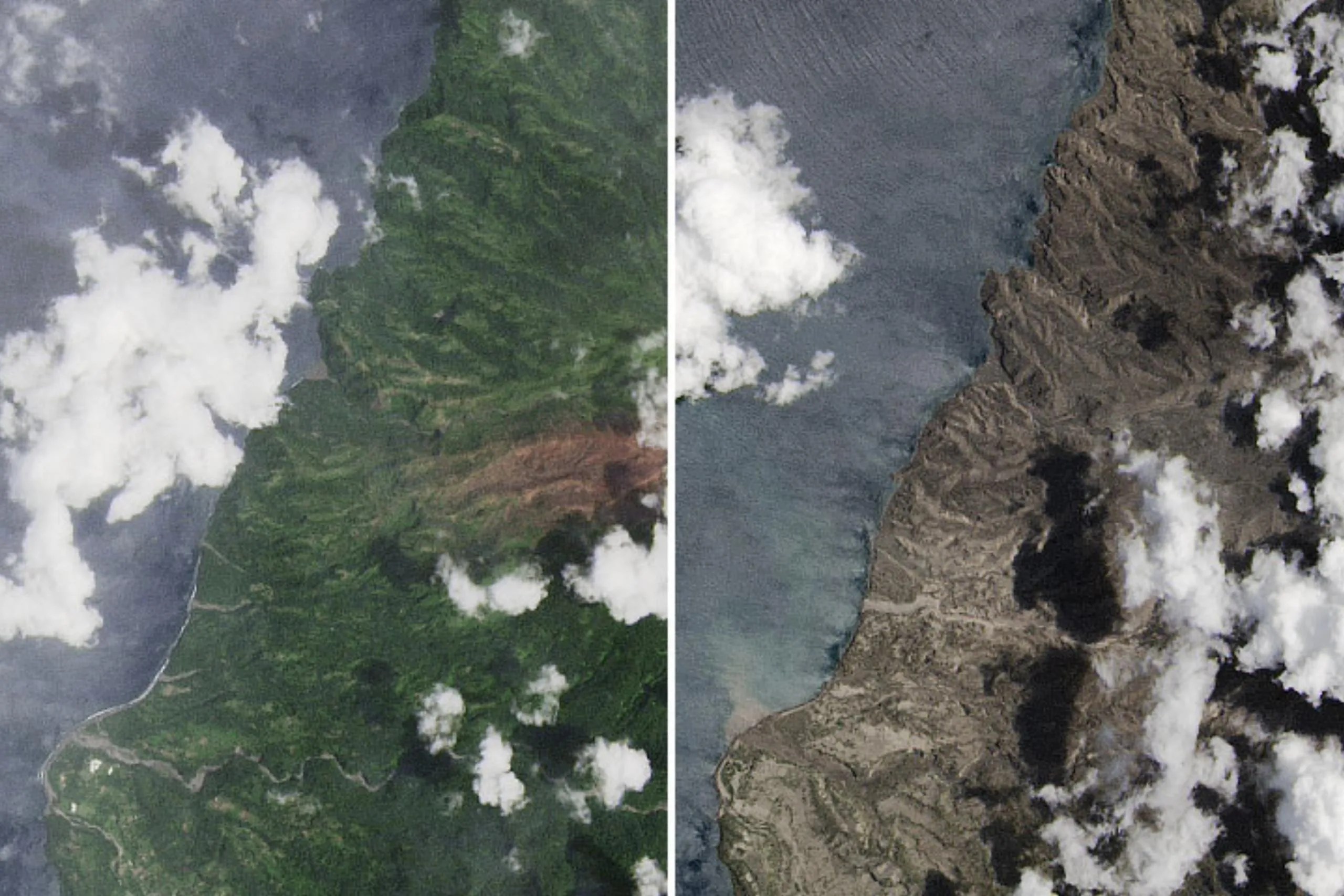 Erupción en La Soufrière, antes y después
