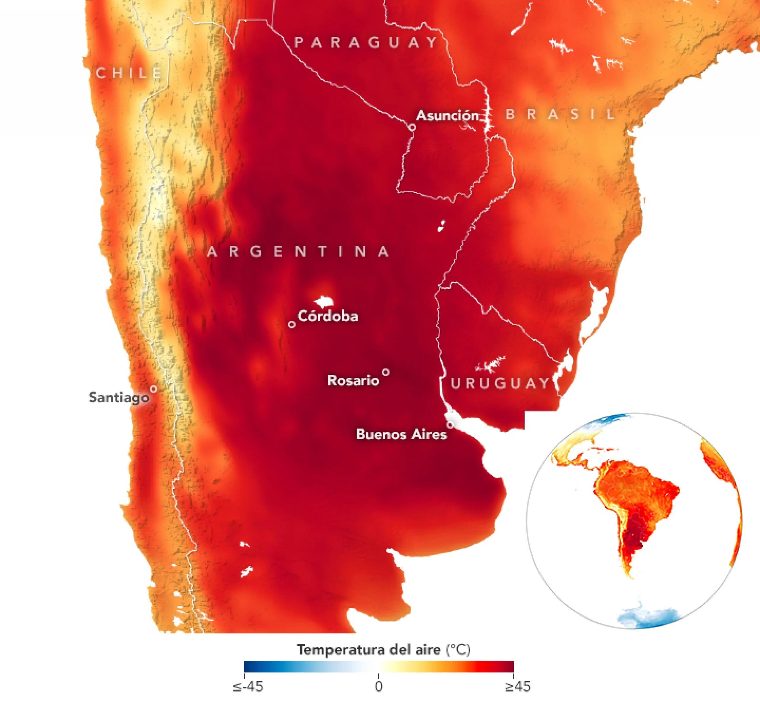 A mediados de enero de 2022, un calor sofocante se apoderó del centro de Sudamérica y las temperaturas se dispararon a más de 40 °C (104 °F). En ese momento, era el lugar más caluroso del planeta.