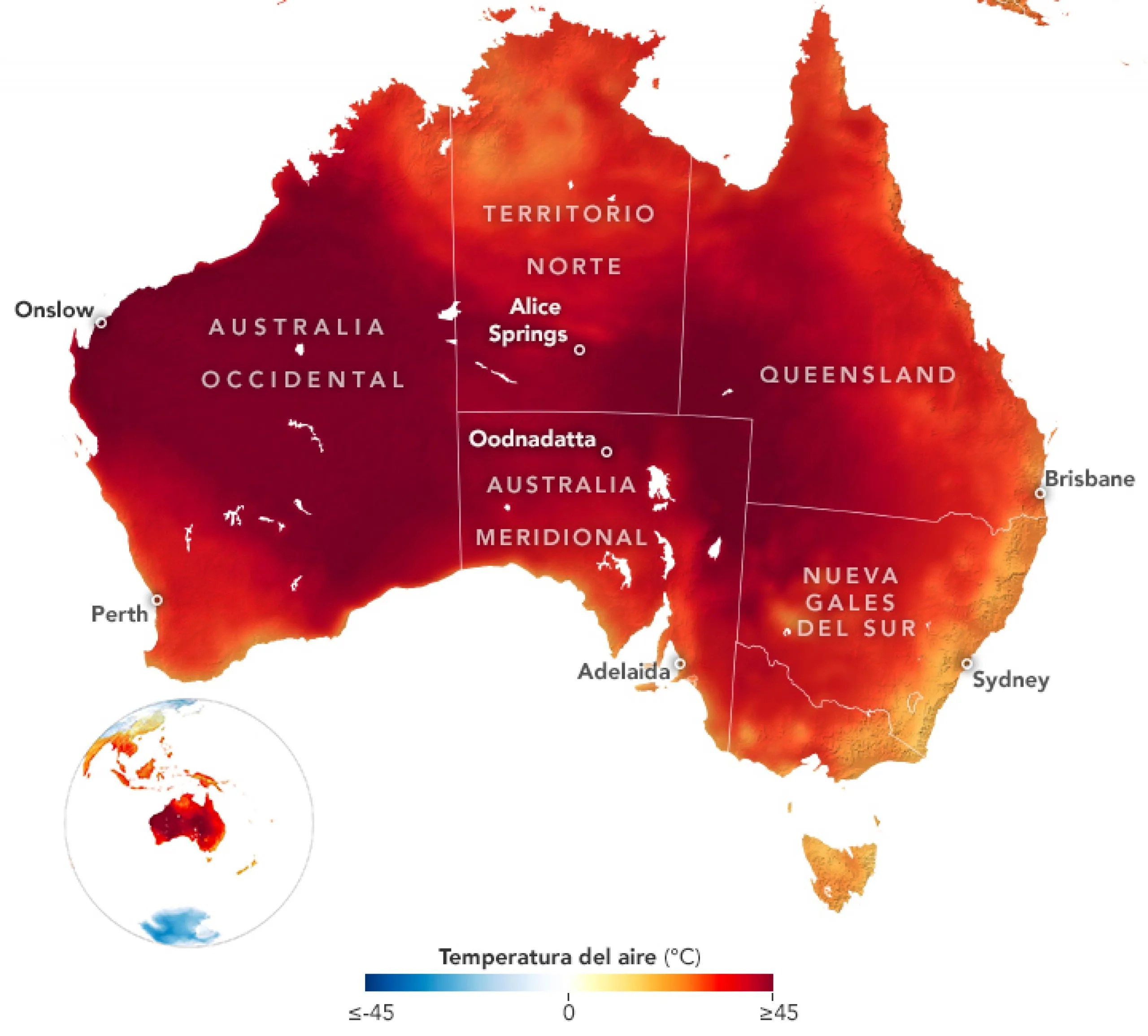 Mapa de la ola de calor en Australia Occidental