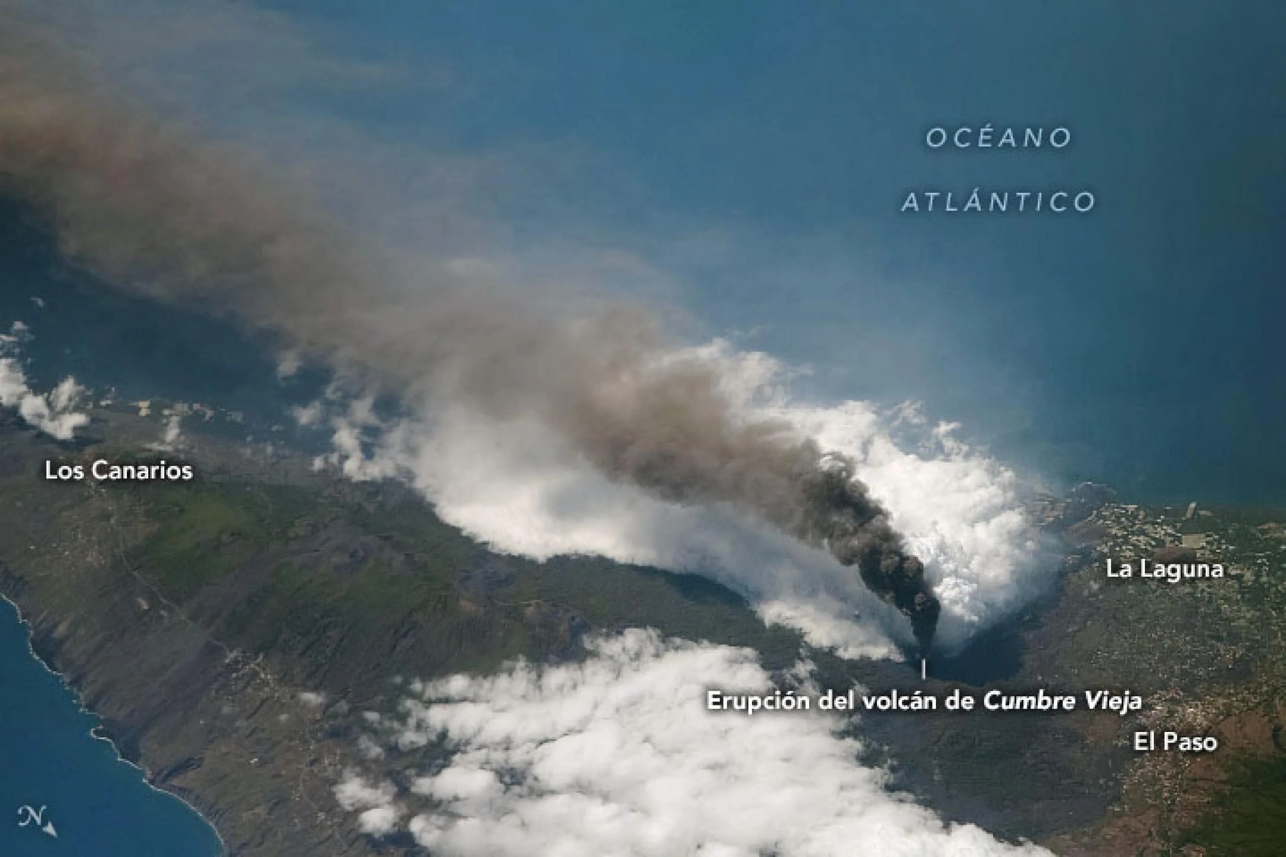 Vista de la erupción del volcán de Cumbre Vieja desde la estación espacial.