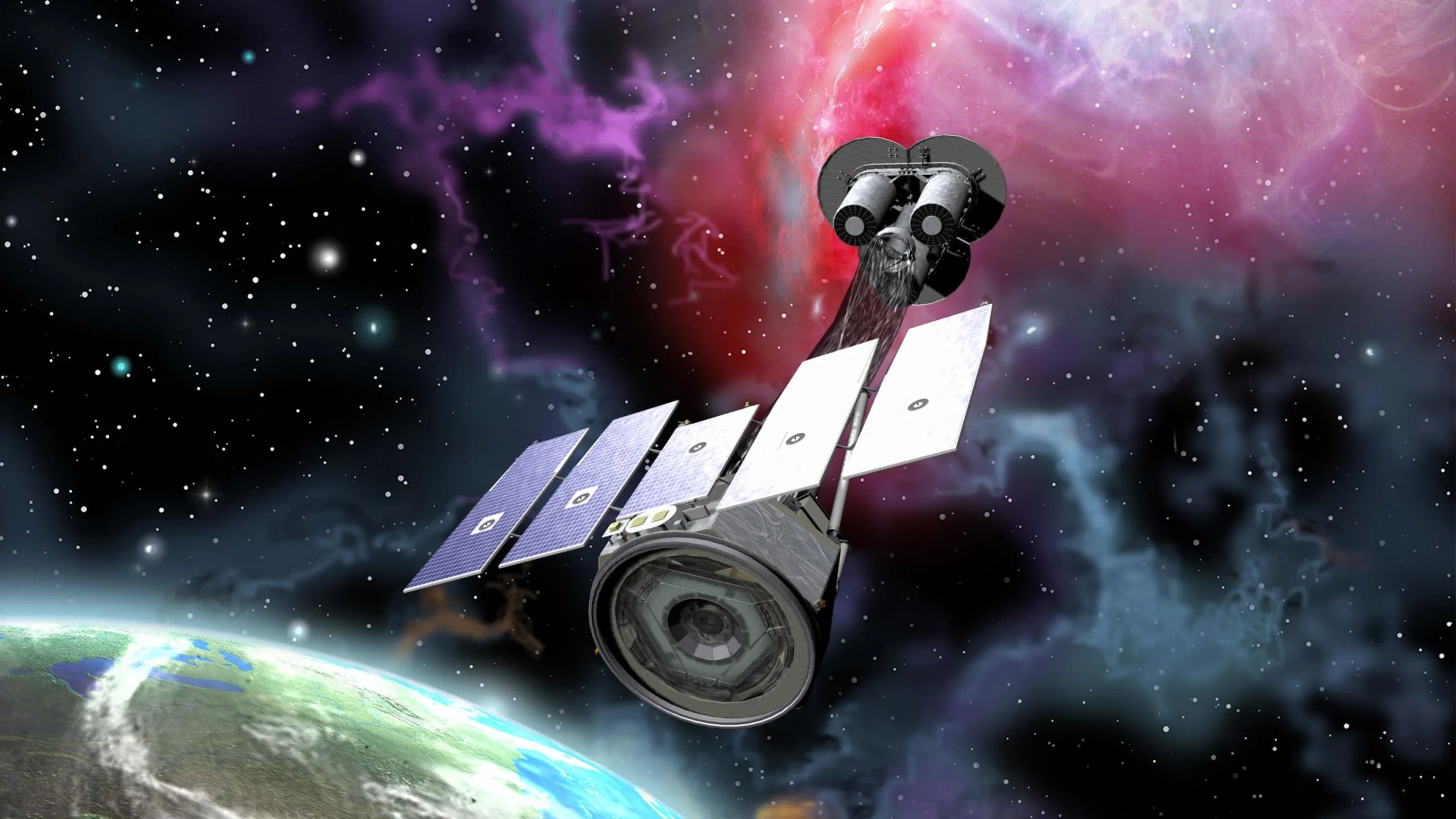 Ilustración representando al observatorio IXPE en el espacio