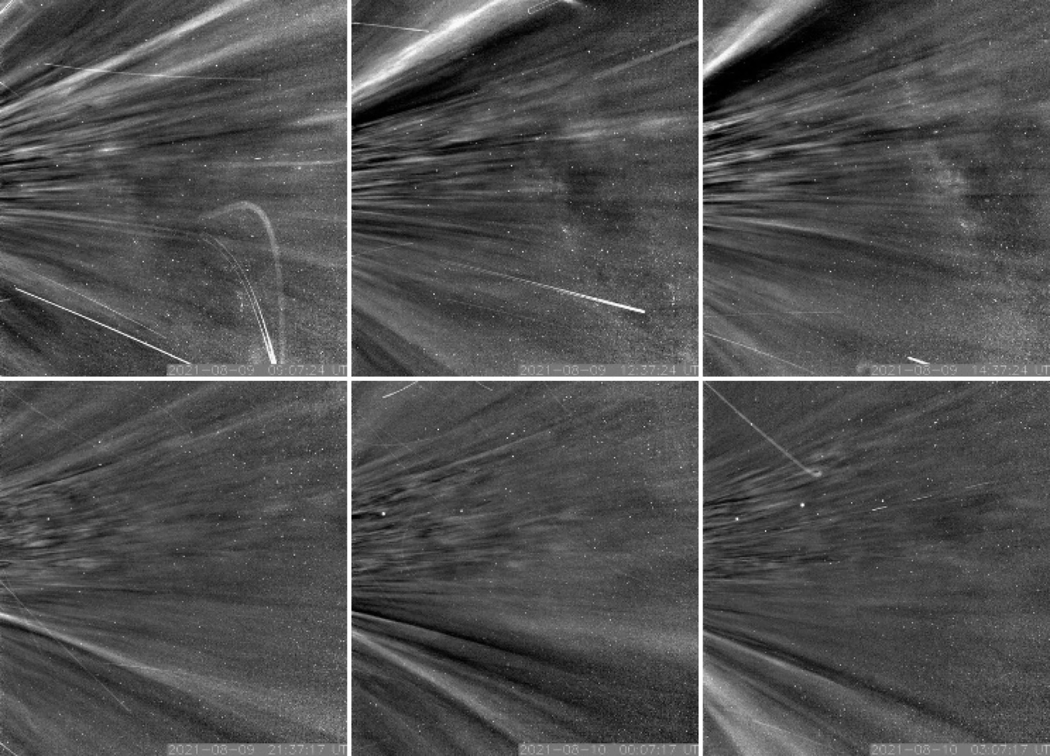 Hasta ahora, estas serpentinas solo se han visto desde lejos. Son visibles desde la Tierra durante los eclipses solares totales. Créditos: NASA / Johns Hopkins APL / Naval Research Laboratory