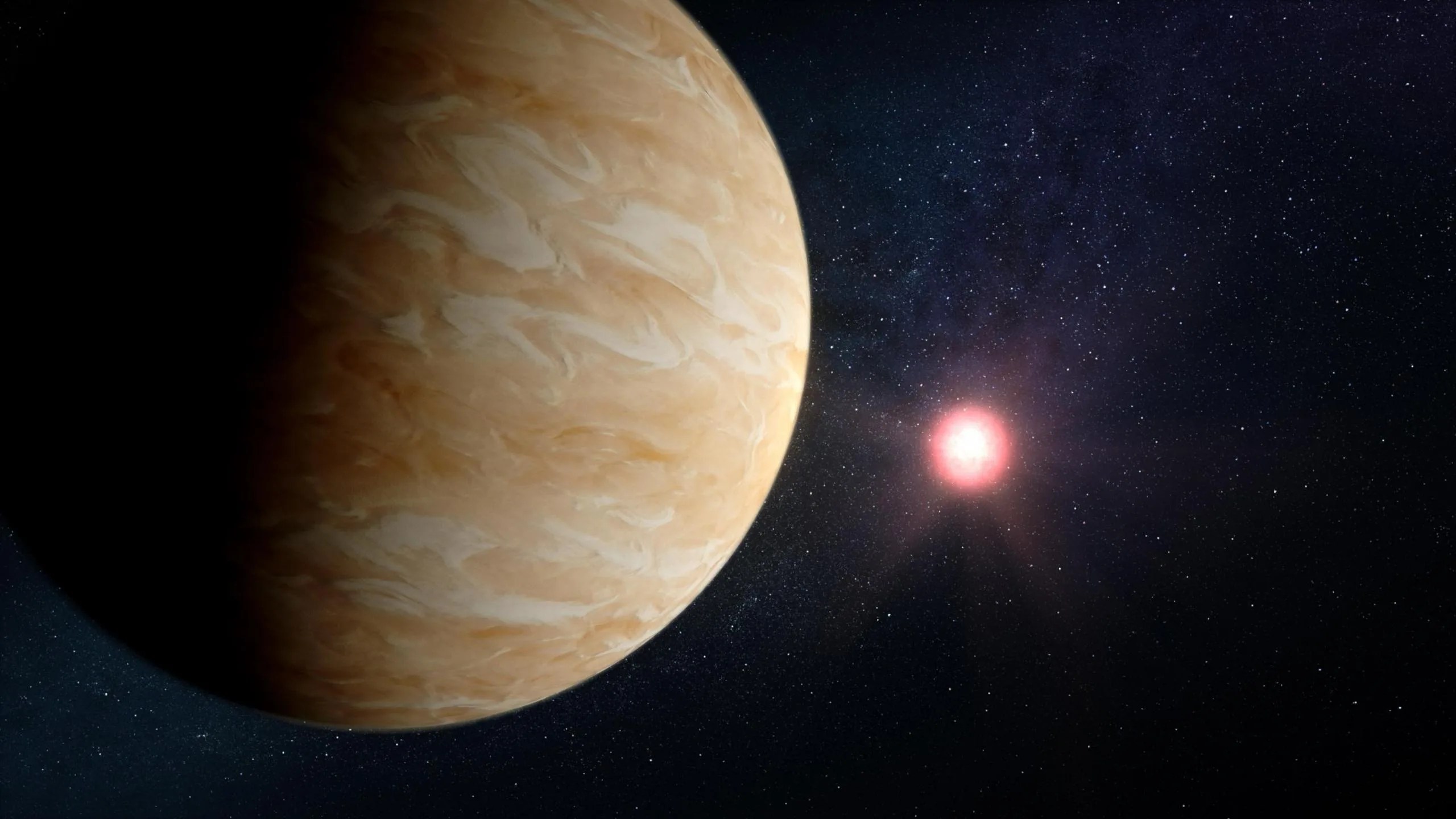 Ilustración que muestra cómo se vería el exoplaneta GJ 1214 b según la información actual