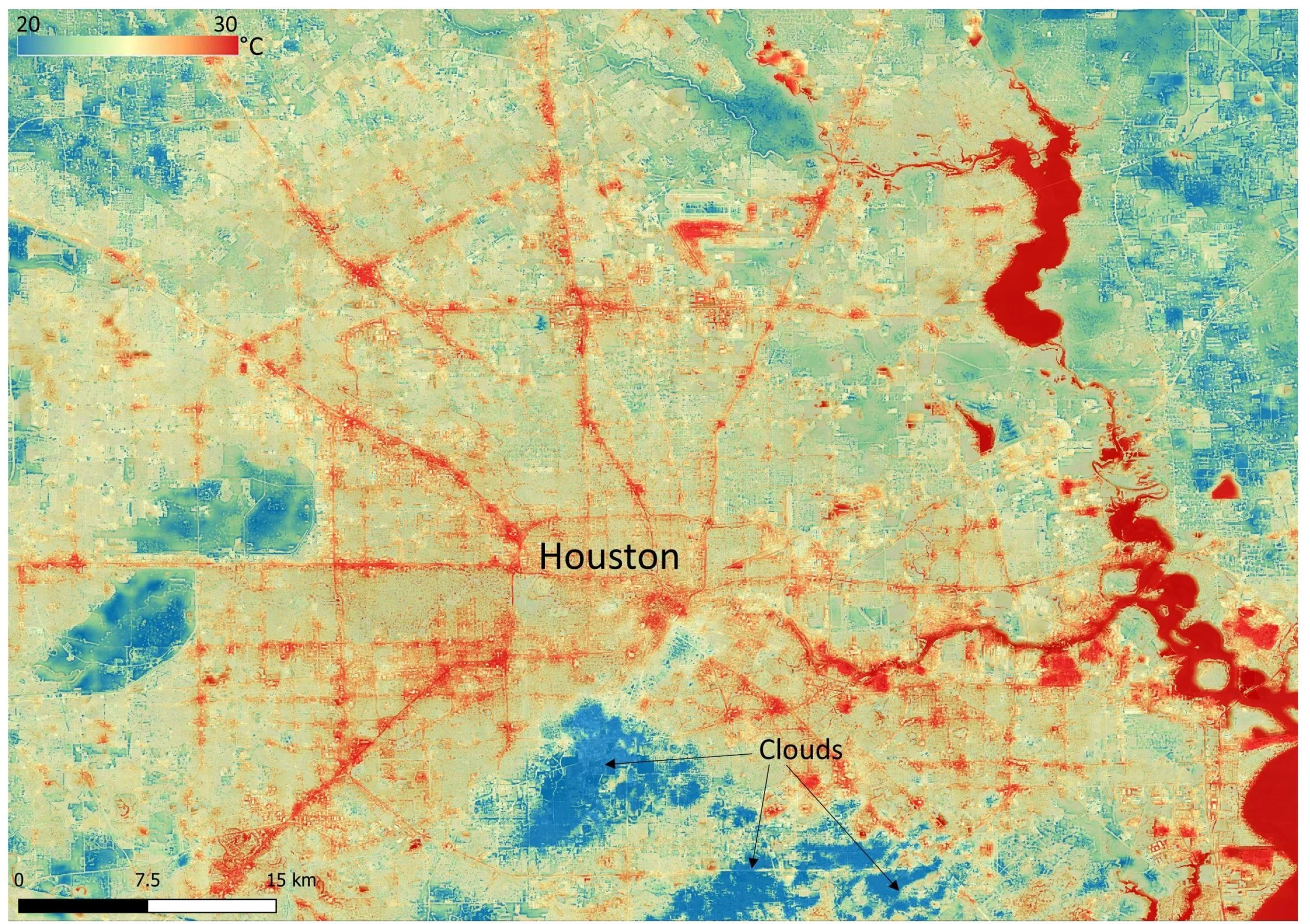 imagen de radar del calor expulsado de la ciudad de Houston