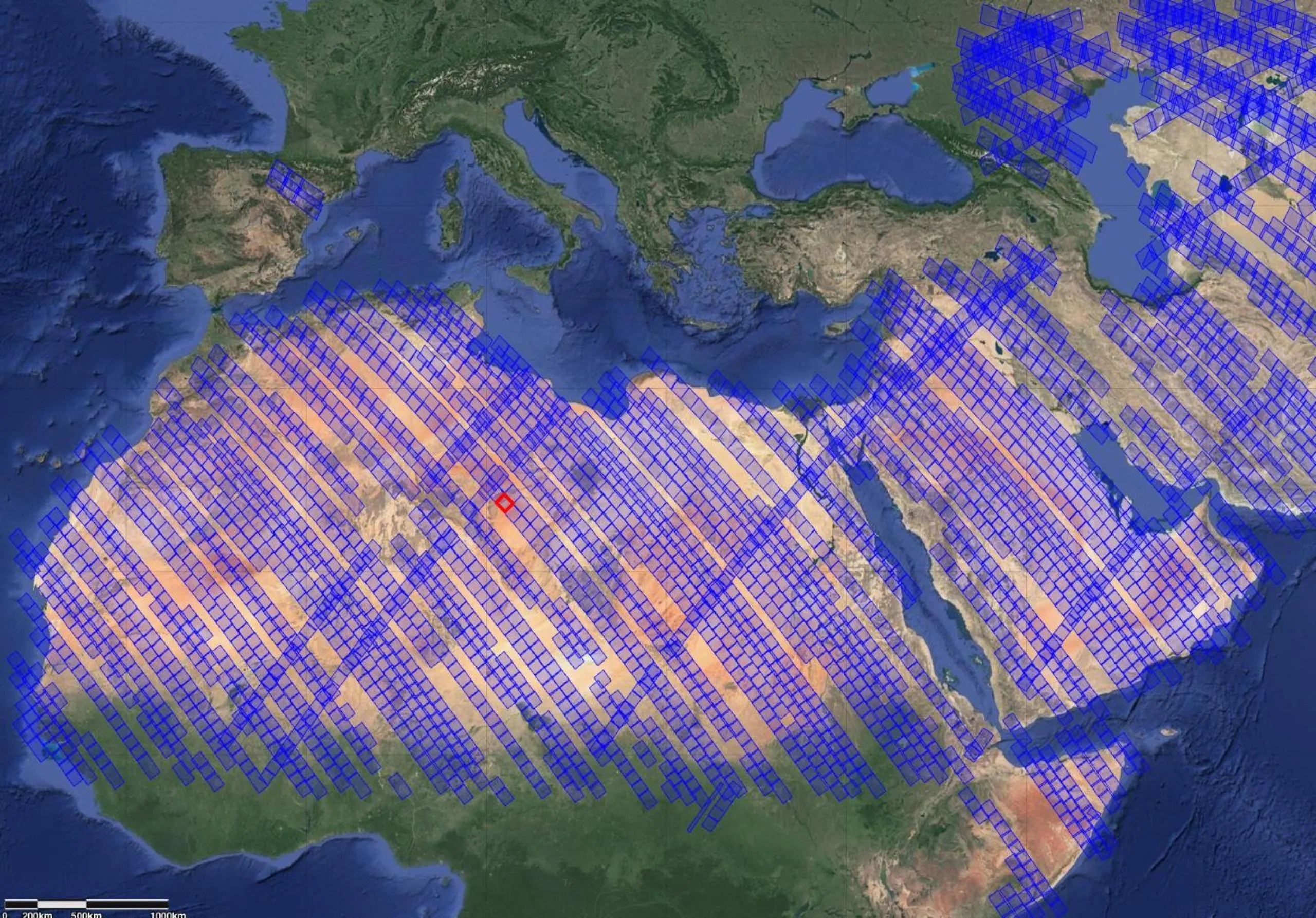 imagen adquirida por el espectrómetro de imágenes donde se ven diferentes regiones del desierto del Sahara