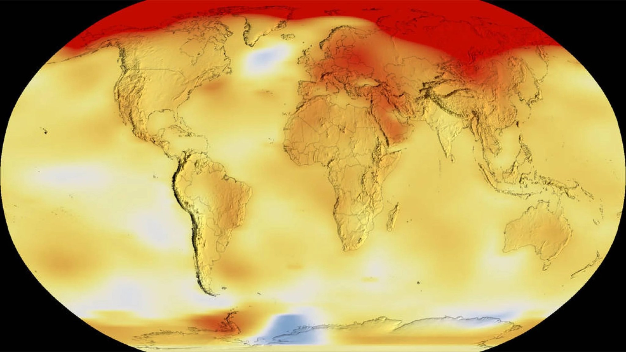 Esta visualización de la NASA muestra datos de anomalías en la temperatura mundial entre 2017 y 2021. Las temperaturas más altas de lo normal se muestran en rojo y las temperaturas más bajas de lo normal se muestran en azul. Los cambios proyectados en la variabilidad de la temperatura aumentarán el riesgo de extinción de insectos como la Stomoxys calcitrans, o mosca picadora, que se alimenta de la sangre del ganado y los humanos.