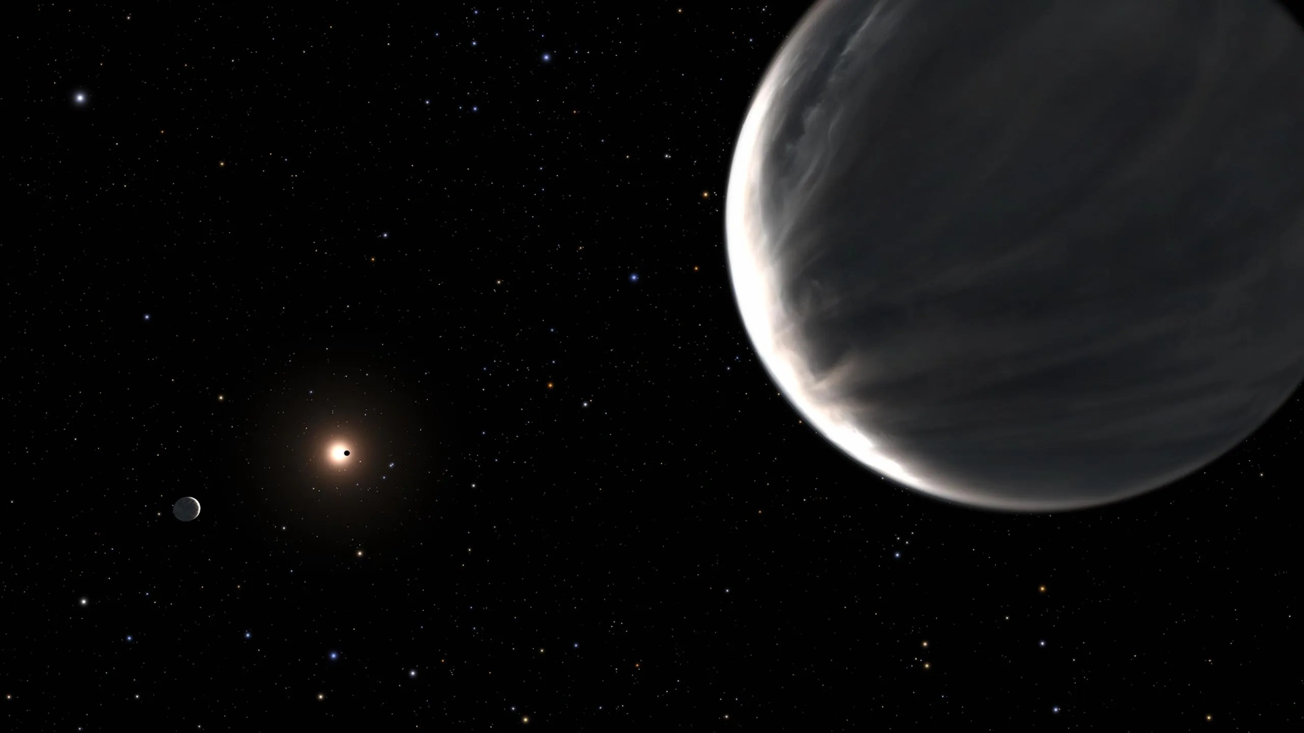 En esta ilustración, la supertierra Kepler-138 d aparece en primer plano.
