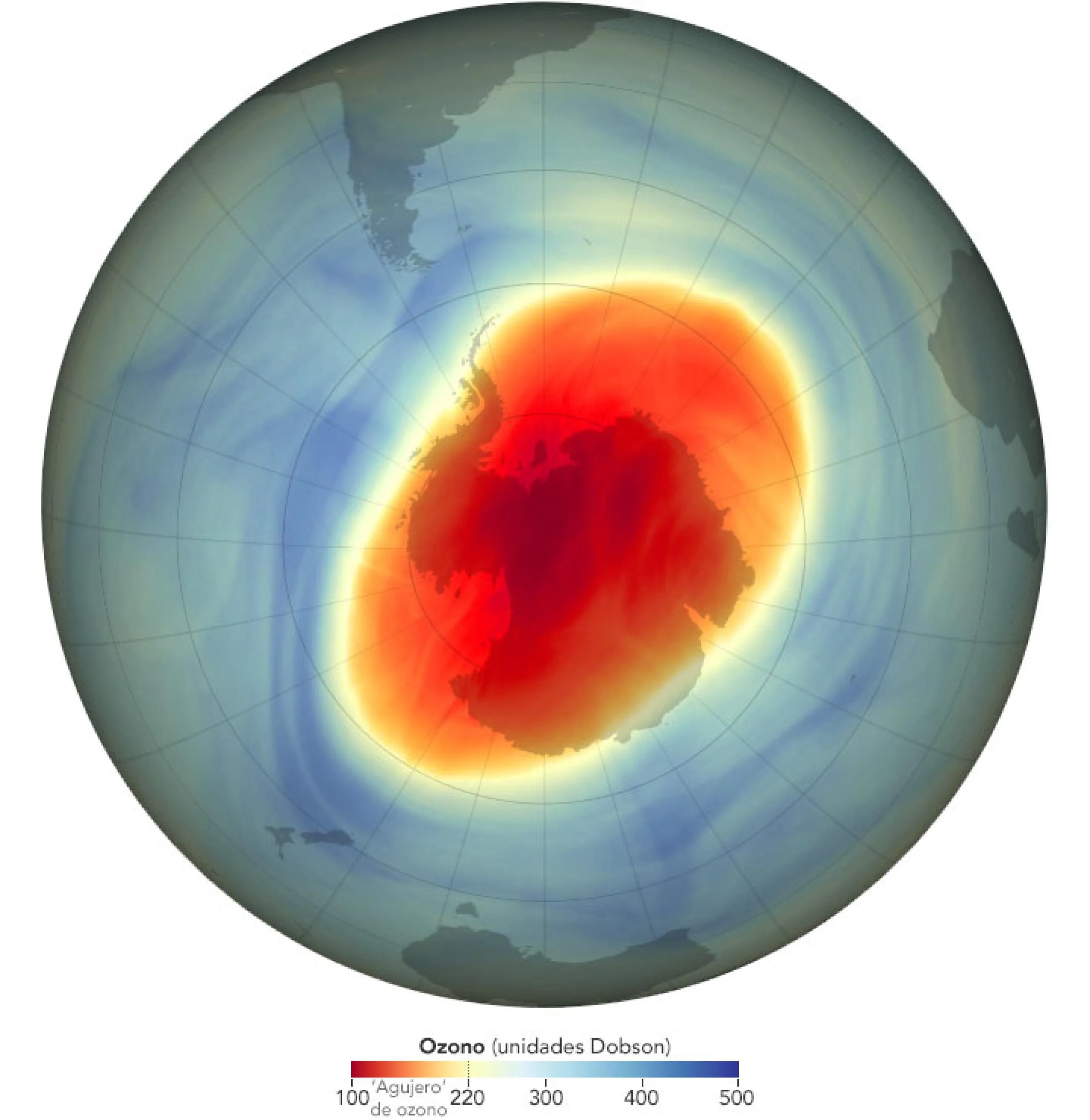 Imagen que muestra el tamaño del 'agujero' de ozono el 5 de octubre de 2022.