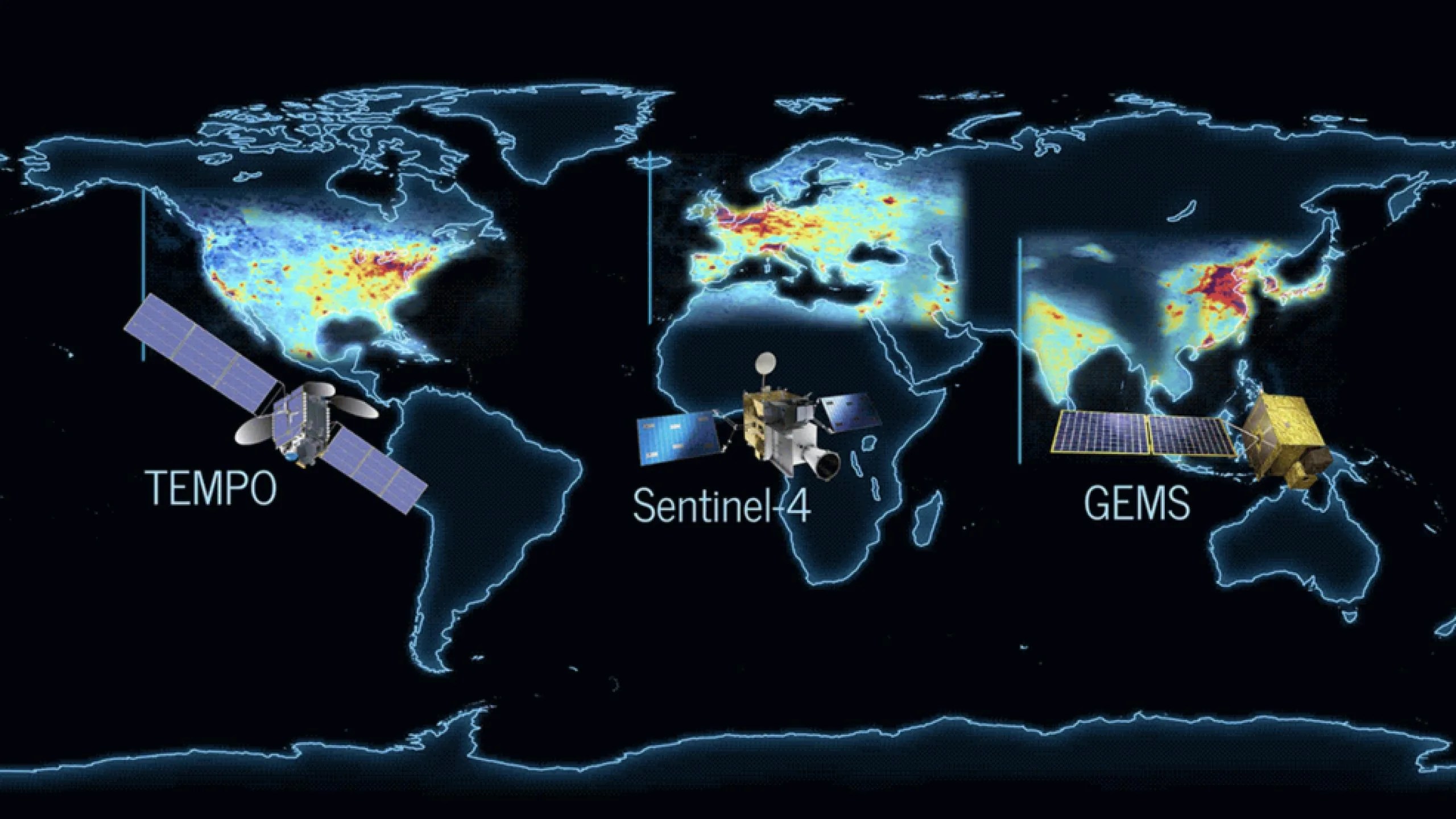 Mapa que muestra las áreas en las que se concentrarán TEMPO, Sentinel 4 y GEMS.