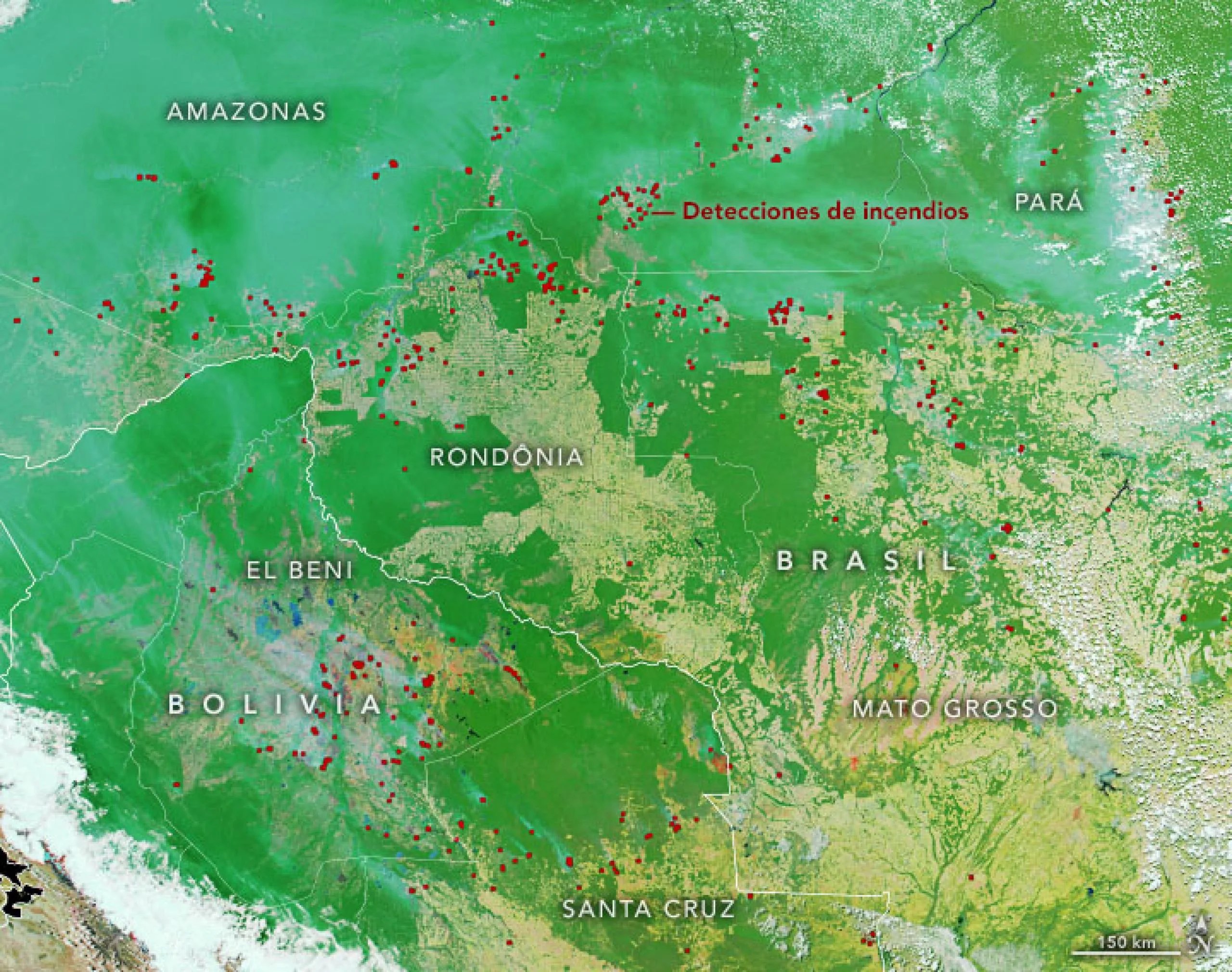 Incendios detectados en la región del Amazonas en el Infrarrojo de onda corta - 5 de septiembre de 2022
