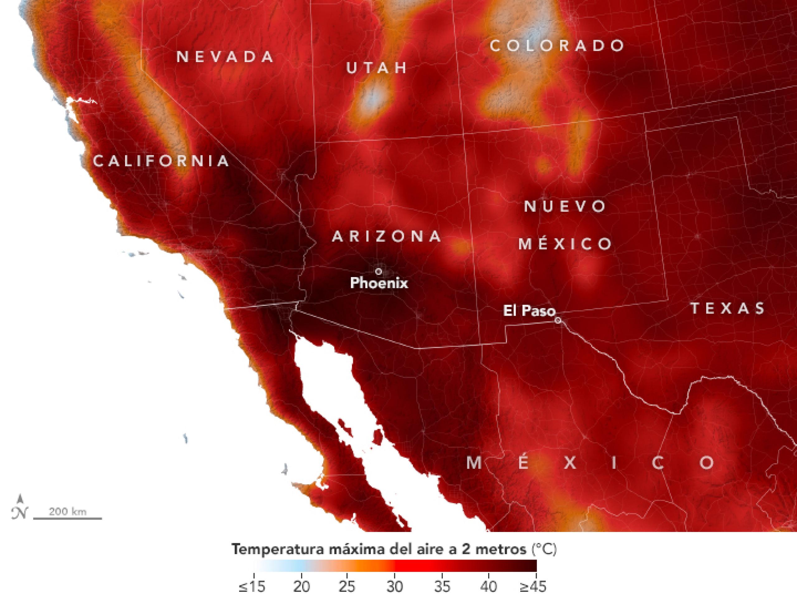 El mapa de arriba muestra las temperaturas del aire en todo el suroeste el 25 de julio de 2023