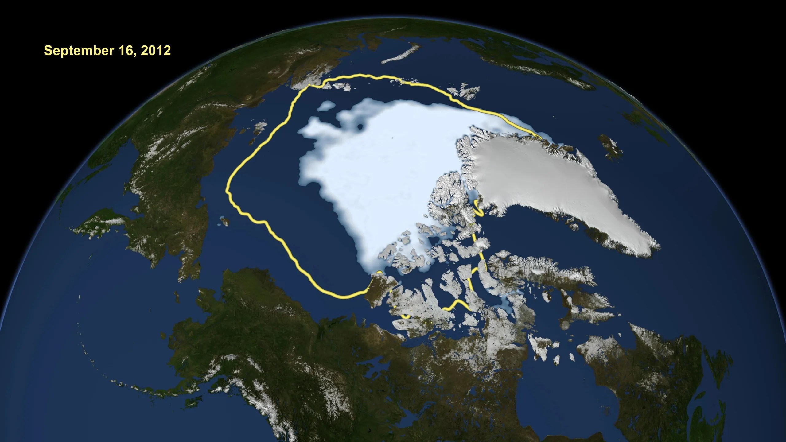 Un mapa con el hielo marino del Ártico en septiembre de 2012, cuando alcanzó su menor extensión jamás registrada.