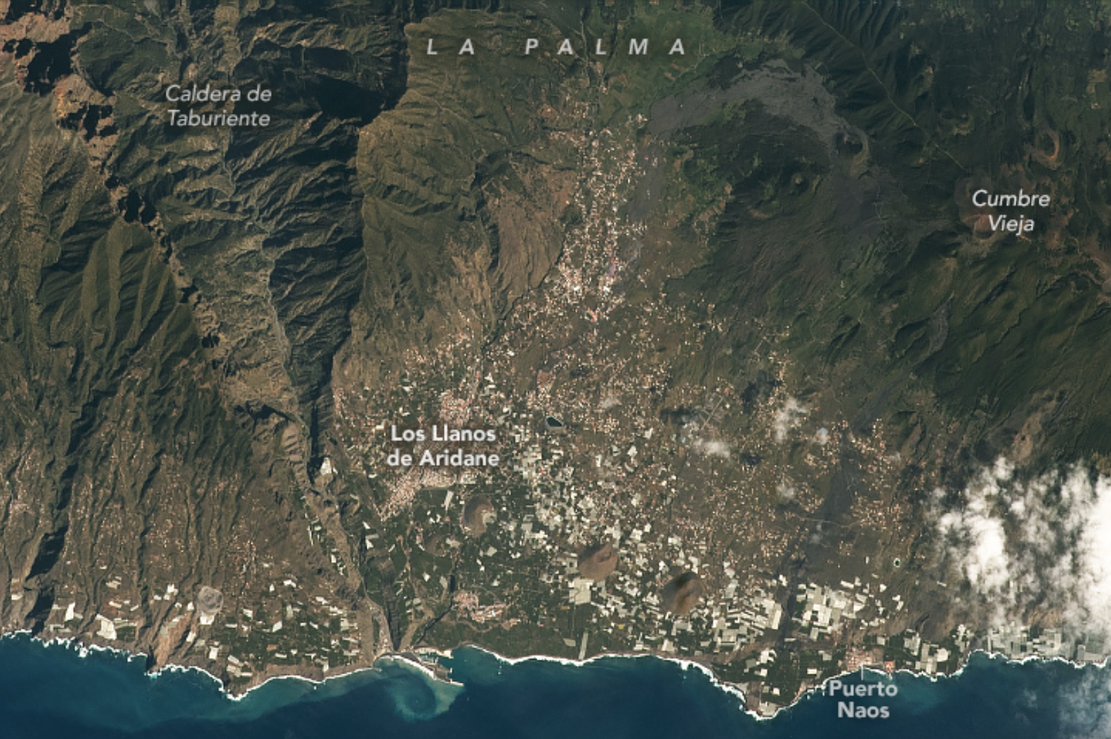 Vista satelital de La Palma, España.