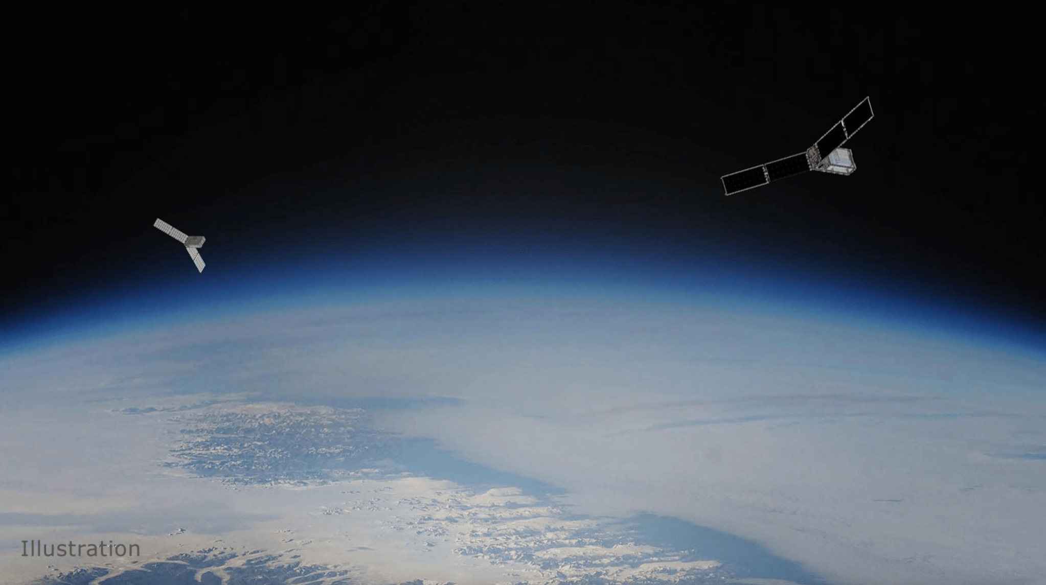 Ilustración de los satélites gemelos de la misión PREFIRE orbitando la Tierra.