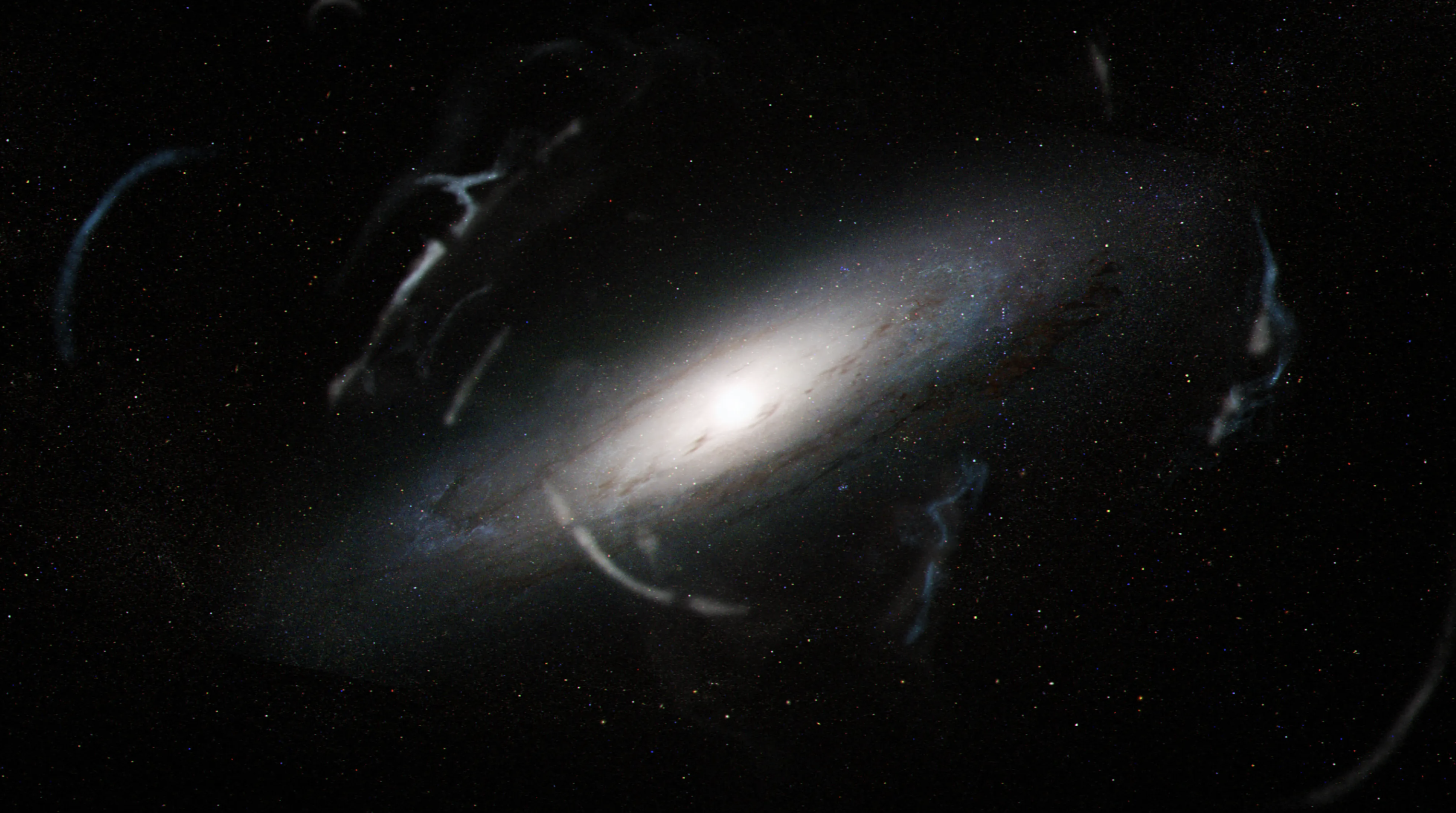 Ilustración de la galaxia de Andrómeda contra el fondo negro de espacio.