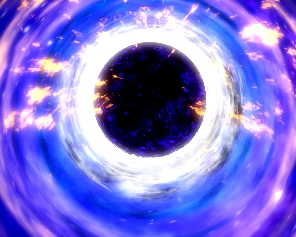 En esta ilustración de un agujero negro y el disco que lo rodea, el gas que gira en espiral hacia el agujero negro se acumula justo fuera de él, creando un atasco. En el caso de los agujeros negros más pequeños, este congestionamiento es más estrecho, por lo que los rayos X se emiten en una escala de tiempo más corta.