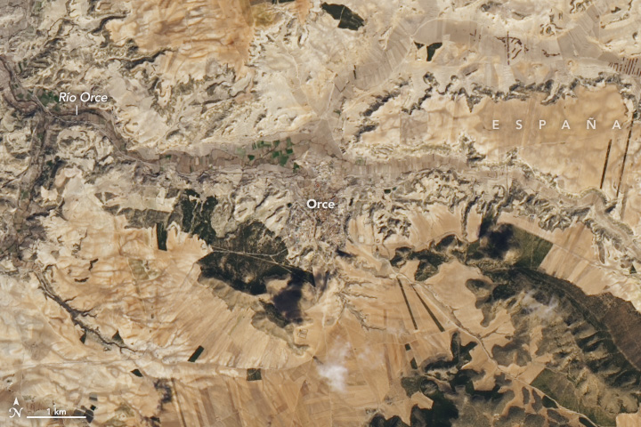 Imagen satelital de Orce, Granada, sitio de importantes descubrimientos arqueológicos.