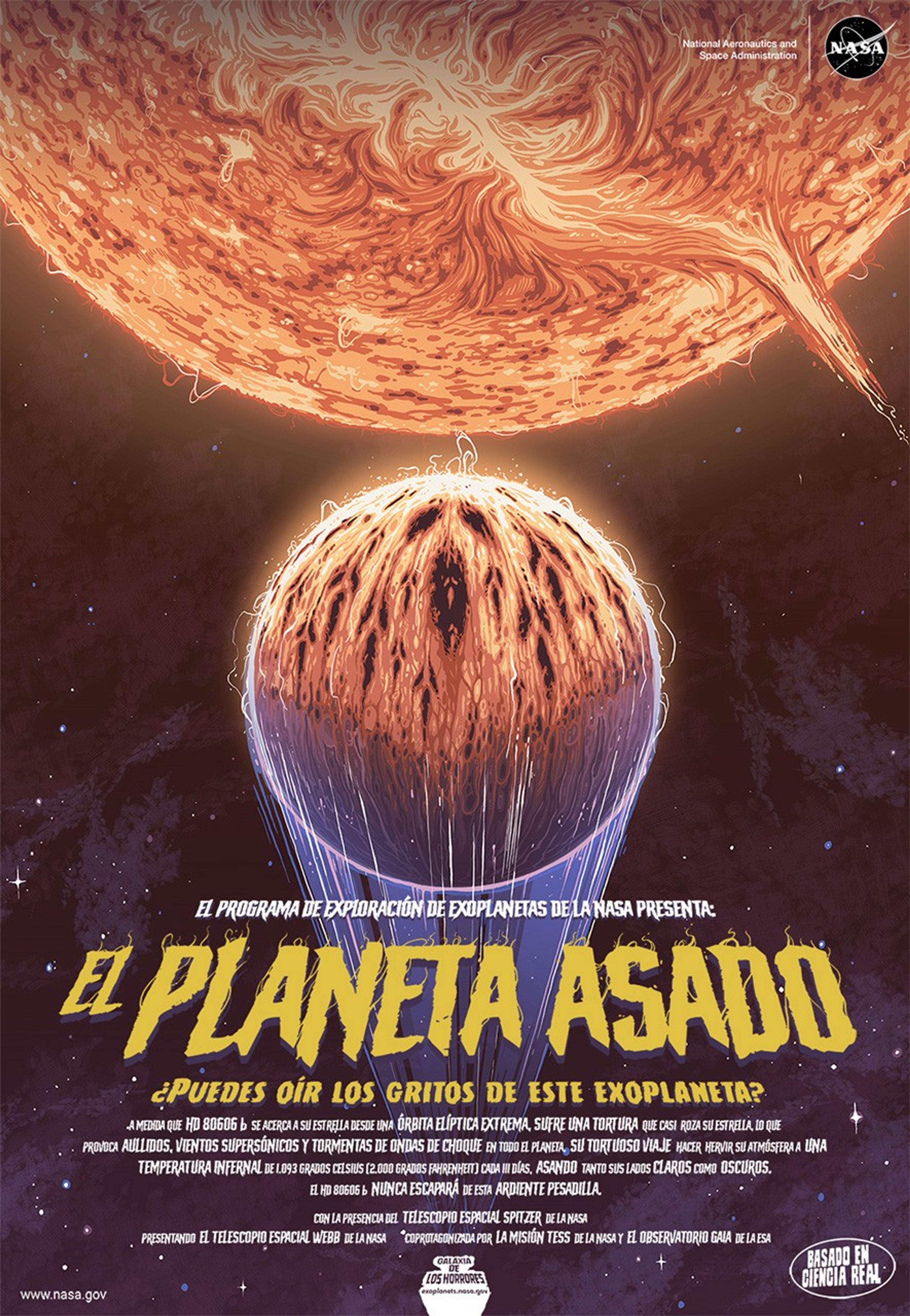 Póster de la serie Galaxia de los horrores que destaca a un exoplaneta.